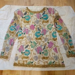 Beaded Floral Sequin Blouse